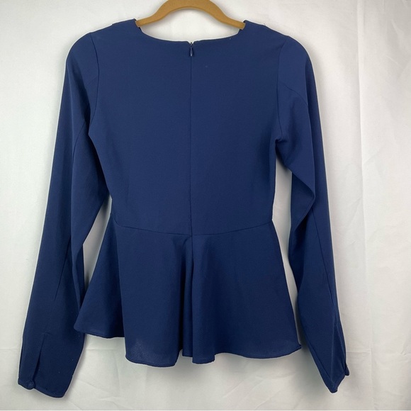 Lulus Navy Blue Deep V-Neck Peplum Top Long Sleeve - Picture 12 of 15